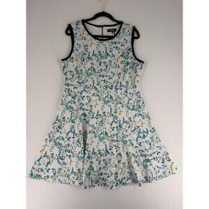 DKNY Womens Dress XL Floral Print Sleeveless Fit Flare A Line White Multicolor